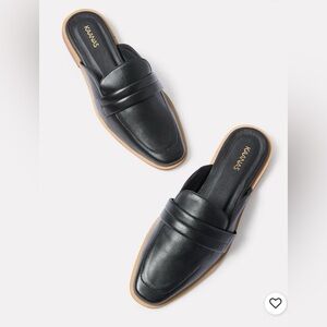 Kaanas Black Smooth Leather Congo Mule Slip-On Square Toe Flats Shoes